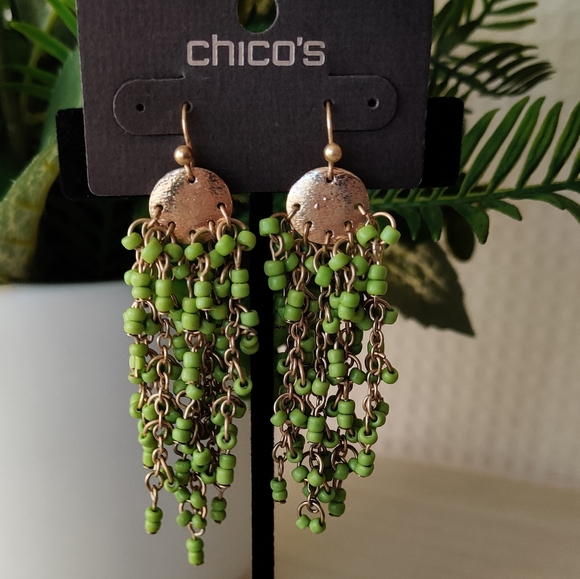 Chico's Jewelry - Chico's Lime Green Chain Beaded Earrings. Ft
